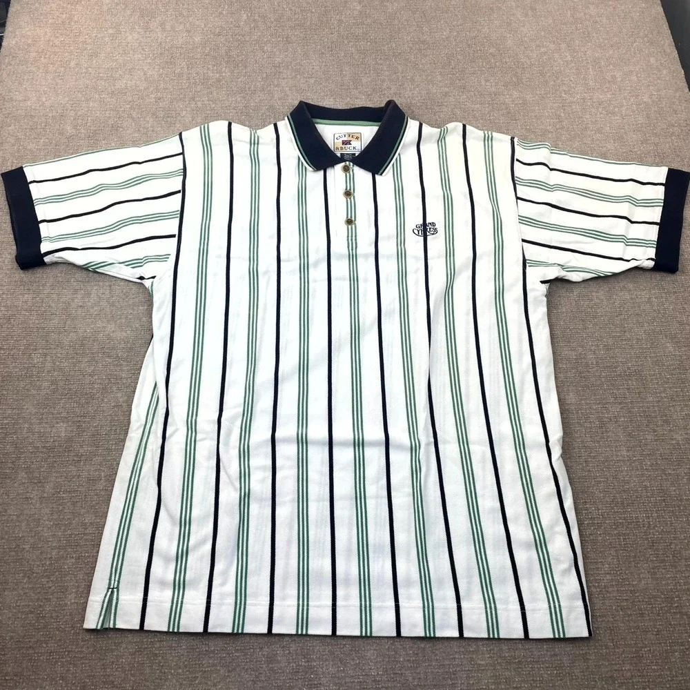 Cutter & Buck Grand Cypress Polo Shirt Mens XL White‎ Striped Cotton Performance